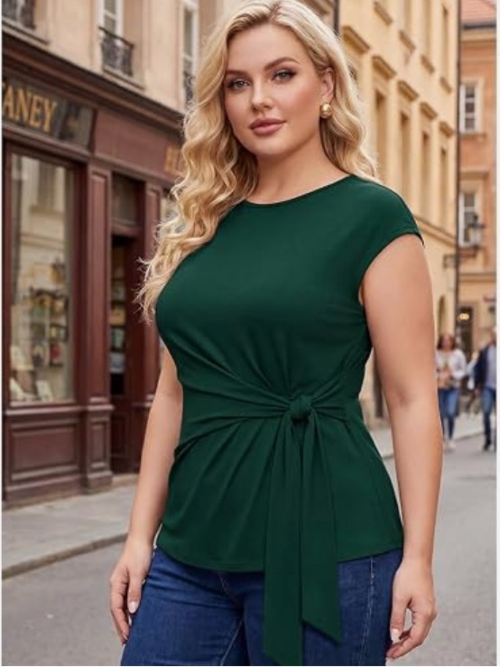 NWT Grace Karin Tie-Front Cap Sleeve Top